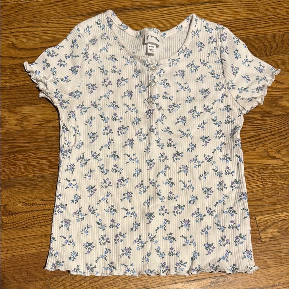 Art Class White and Blue Fitted Ribbed Blouse